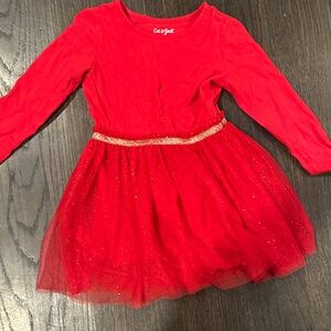 Cat & Jack Vibrant Red Dress with Sparkling Gold Accent